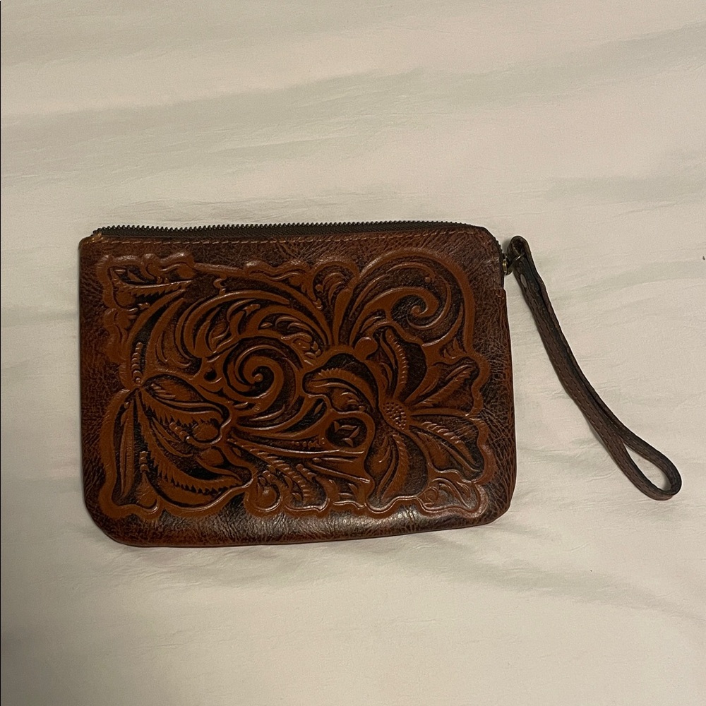 Patricia Nash Brown Embossed Leather Wristlet